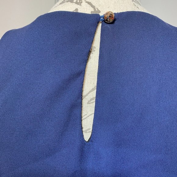 Grand Oriental Pleated Lace Dress Size M Navy Blue - Picture 4 of 5